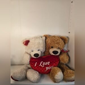 Adorable Teddy Bear Pair with Heart Pillow
